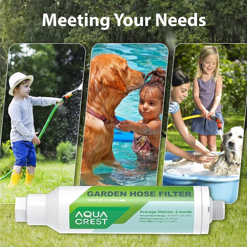 AQUA CREST Garden Hose Water Filter with Hose Protector, Reduces Chlorine, Odor gallery