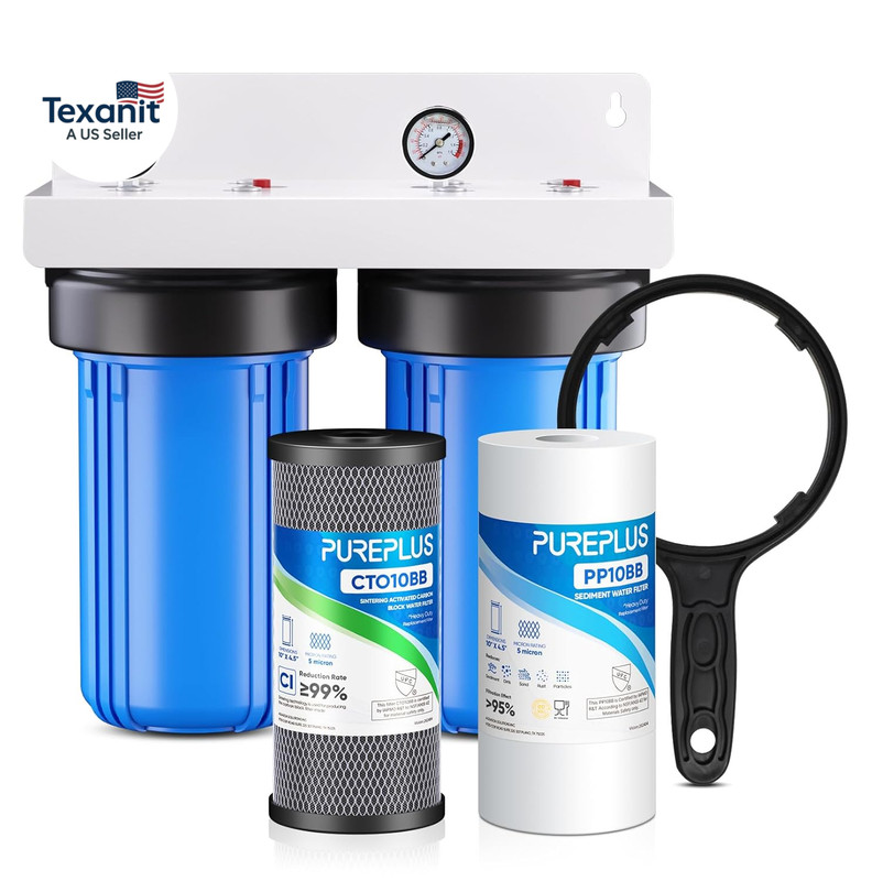 2-Stage Whole House Water Filtration System, 10″ X 4.5″ Universal Housing, NSF/A