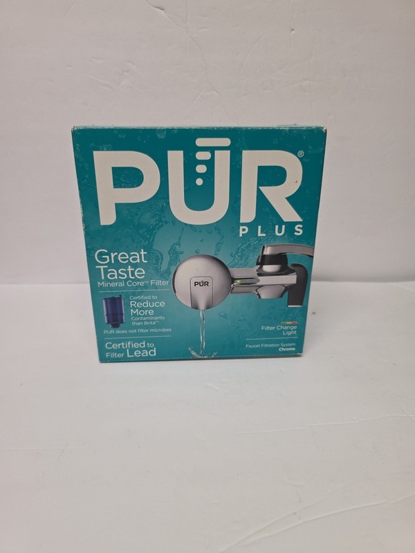 New! PUR Plus Chrome Faucet Mount Water Filtration System W/ filter NIB See Desc