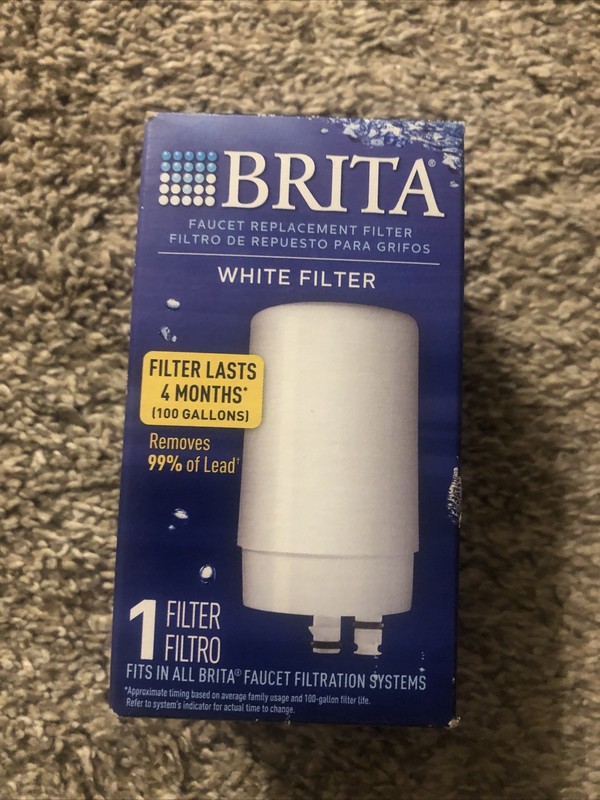 1 NEW BRITA FAUCET REPLACEMENT FILTER WHITE 4 MONTHS 100 GALLON CLEAN WATER