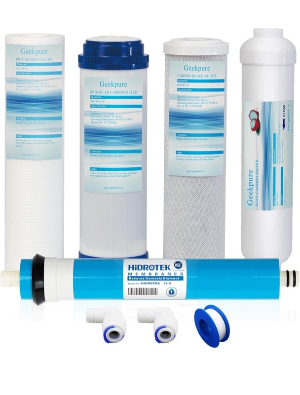 Geekpure – 5 Stage Reverse Osmosis Replacement Filter Set with 50 GPD Membrane