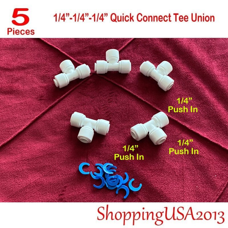 5 X1/4-1/4-1/4 Quick Connect Tee Union Fitting Connector Push In Water Filter