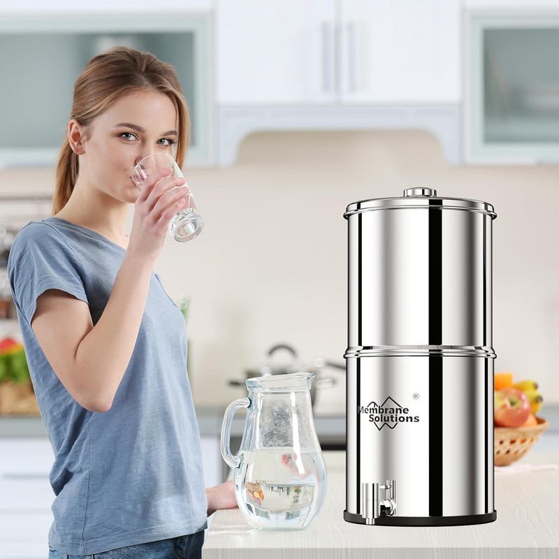 Gravity-fed Water Filter System, with 3 Filters, 2.25G Stainless-Steel gallery