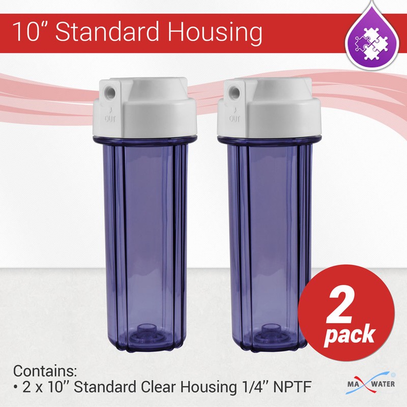 2 x 10″ RO Water Filter Purple Clear housing 1/4″ NPT with double O ring