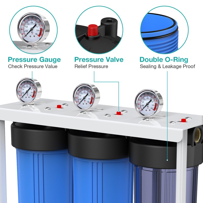 3-Stage 20"x4.5" Whole House Water Filtration System+Big Housings&Pressure Gauge gallery