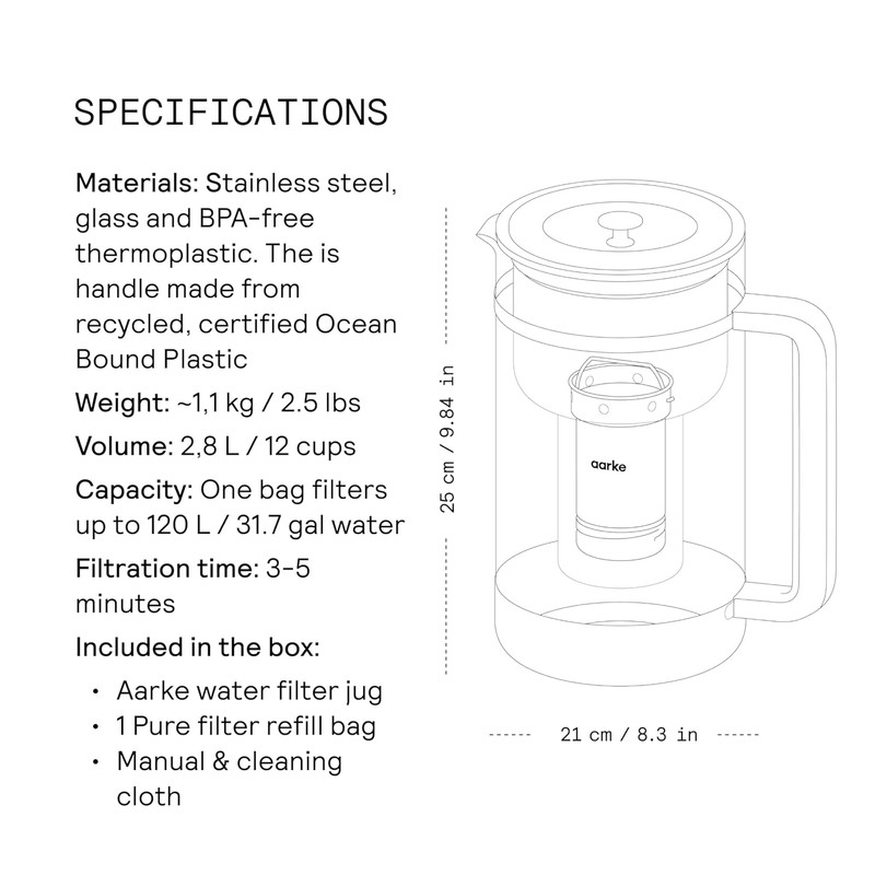 Purifier - Premium Glass and Stainless Steel Water Filter Pitcher, Refillable Fi gallery