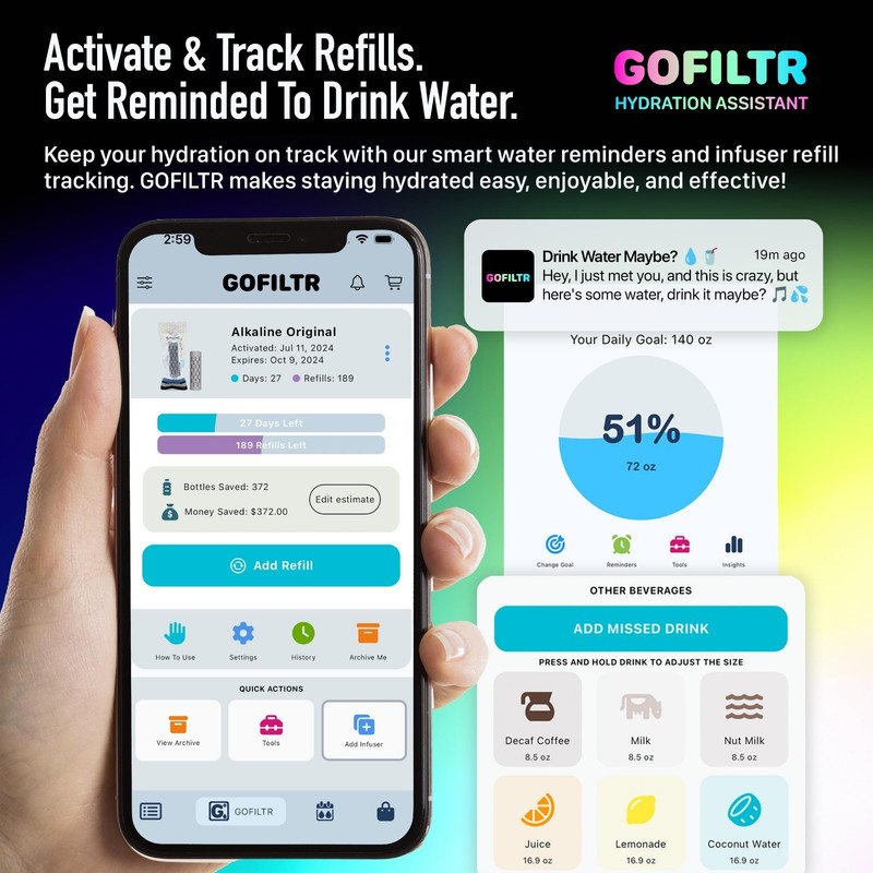 Alkaline Water Infuser 2 Pack - 9.5 pH + Electrolytes for Bottles & Pitchers, 75 gallery