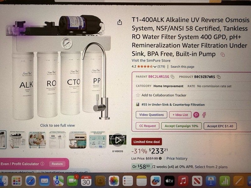 SimPure T1-400ALK Tankless Reverse Osmosis System Alkaline UV Water Purification