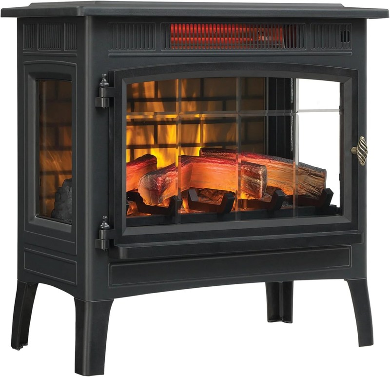 Freestanding Electric Fireplace Stove Heater with 3D Flame Effect, Infrared