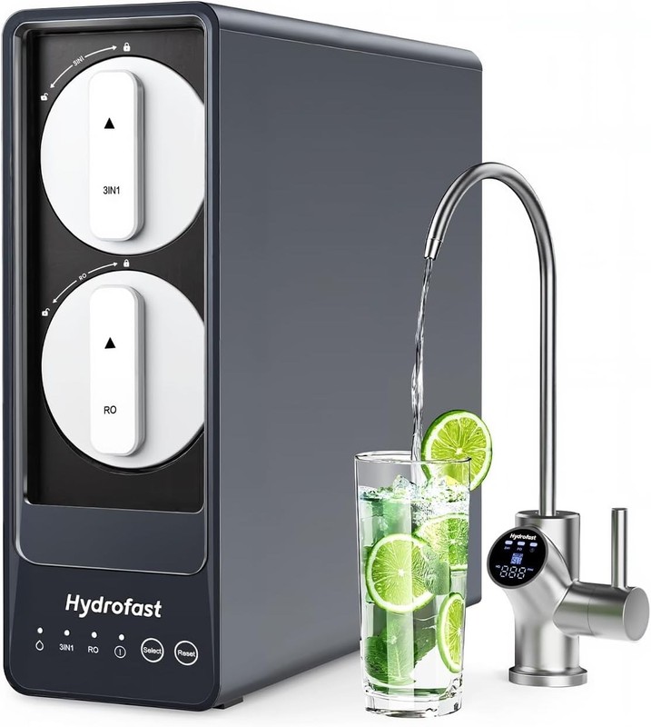 Hydrofast 800GPD RO 9 Stage Tankless Under Sink Filter System, Smart Faucet
