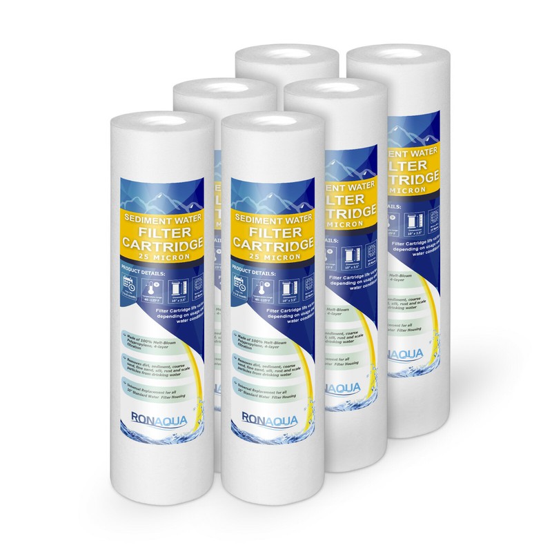 6 Sediment 25 Micron Water Filter Cartridges 2.5″ x 10″ for Reverse Osmosis