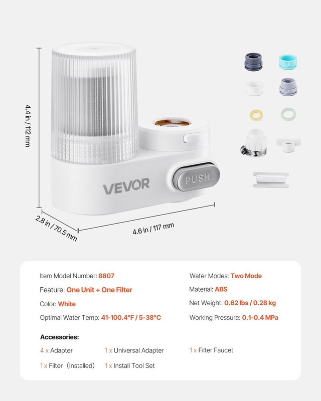 Vertical Water Filter Faucet Mount for Sink Purifier 2 Mode Carbon Fiber White gallery