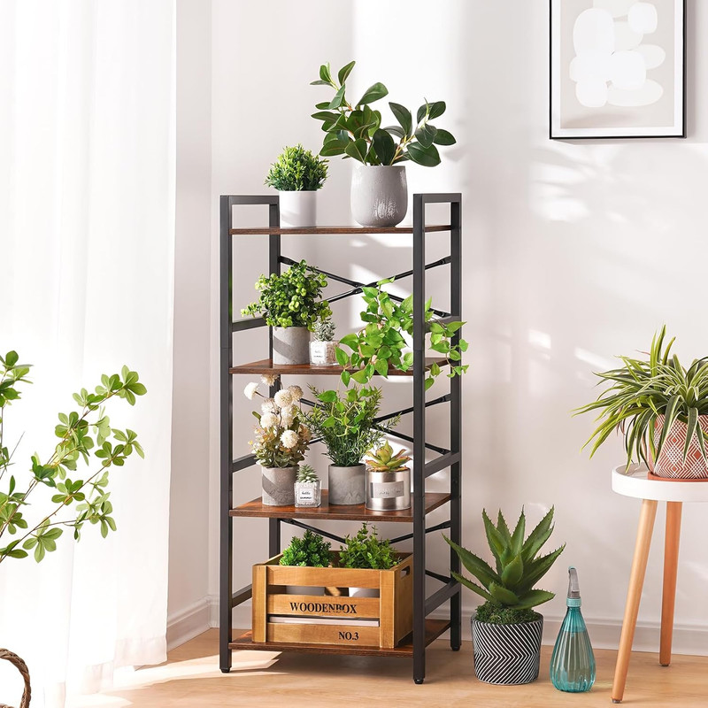 4 Tier Bookshelf - Small Book Shelf Industrial Bookcase, Narrow Book Case Book S gallery
