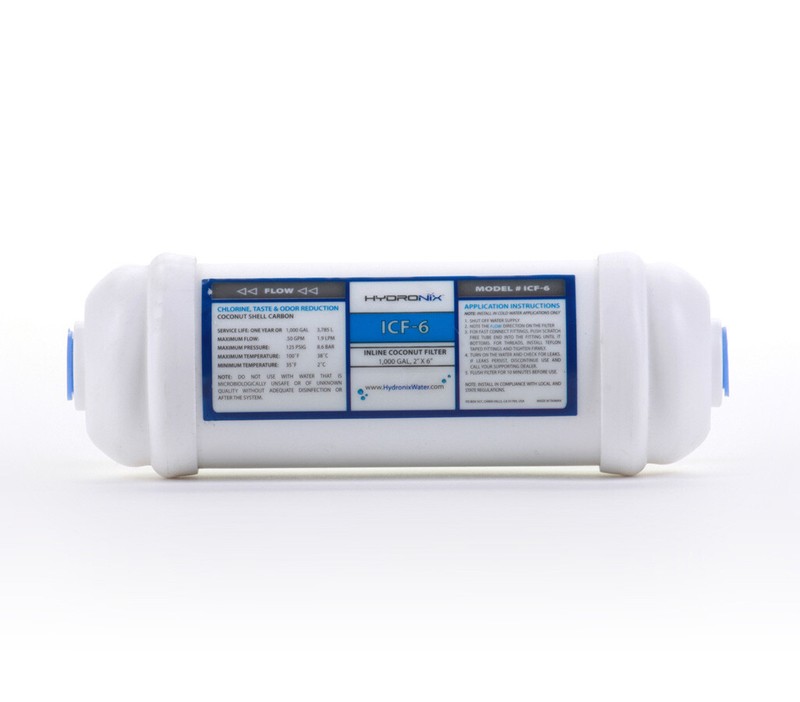Inline RO Post Fridge Ice Coconut GAC Water Filter 6″, 1000 Gal, 1/4″ NPT Ports