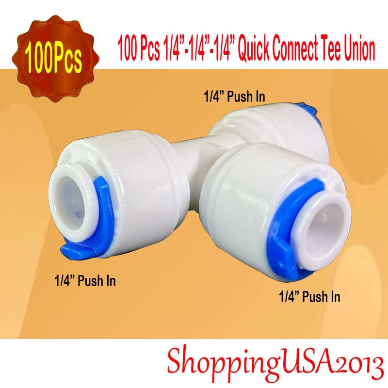 100Pcs 1/4″-1/4″ Quick Connect Tee Union Fittings Connector Push In Water Filter