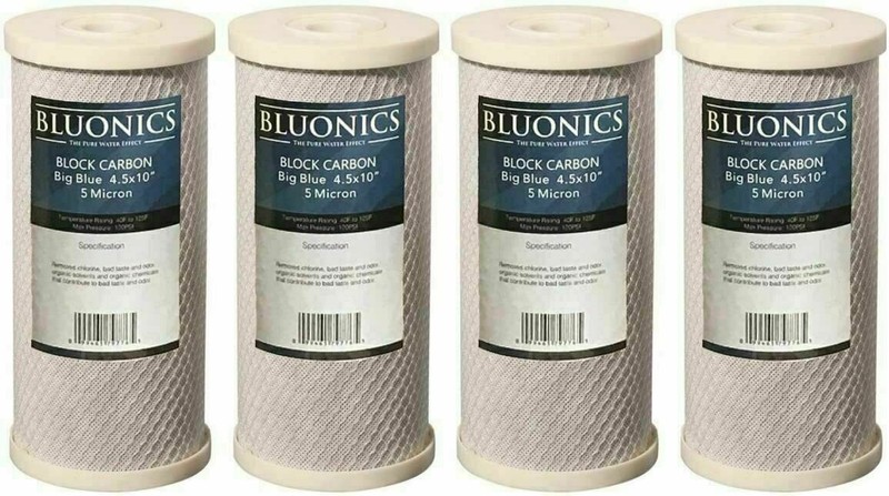 Bluonics 4-PK Carbon Block 10 x 4.5″ Whole House Charcoal Water Filters 5 Micron