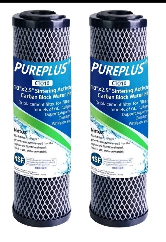 2 Water Filter CTO10 PurePlus 10″x2.5″ Sintering Activated Carbon Block