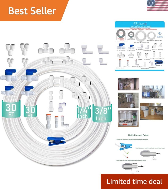 NSF Certified 1/4″ & 3/8″ Water Line Tubing Kit with Quick-Connect Fittings