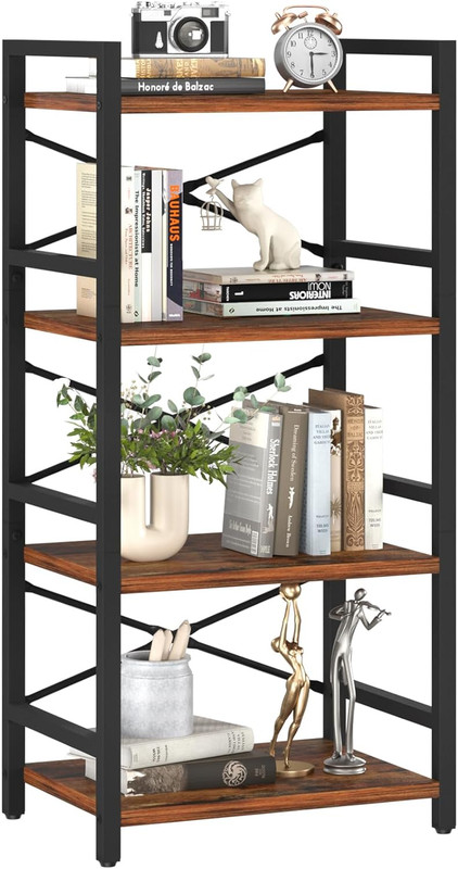 4 Tier Bookshelf – Small Book Shelf Industrial Bookcase, Narrow Book Case Book S