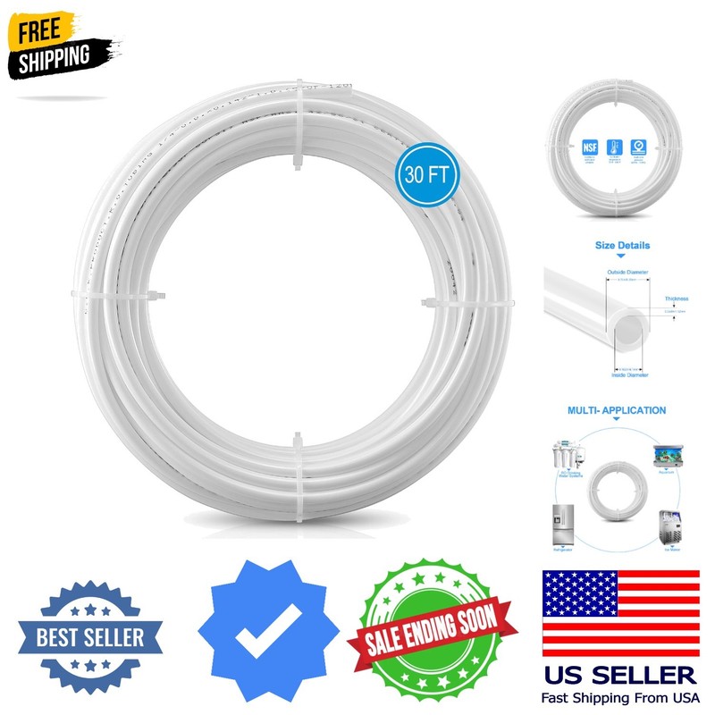 30FT 1/4 Inch O.D.RO Water Tubing,NSF Certified Pipe for ROReverse Osmosis Wa…