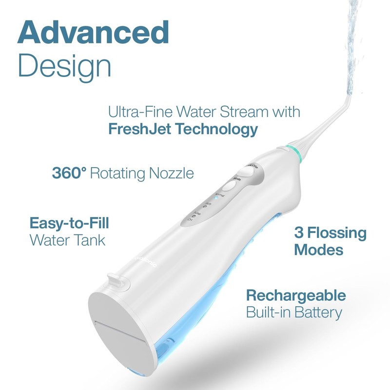 AquaSonic Water Flosser - Cordless Rechargeable 5 Piece Set, White gallery