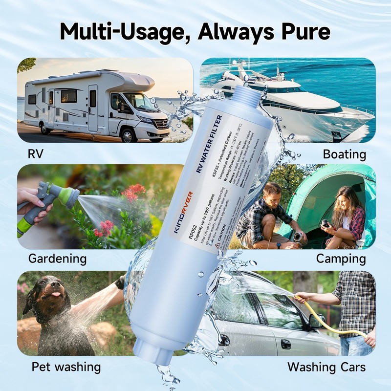 KINGRVER RV Inline Water Filter w/Flexible Hose Garden and Camper Reduces Odor gallery
