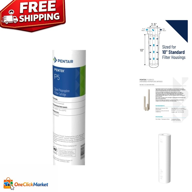 Under Sink 10» Pentair P5 Sediment Filter – 5 Micron, Pure Polypropylene Design