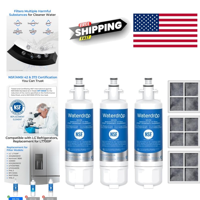 Replacement Water Filter for LG LT700P Kenmore 9690 3 Combo Pack Easy Install