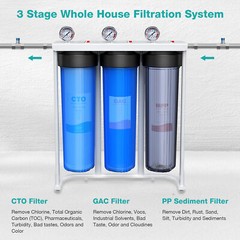 3 Stage 20 Inch Whole House Water Filter System Housing + 3 Set Filter Cartridge