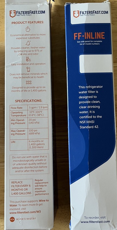 NEW Water Filter Refrigerator 2 FF-INLINE-5 Purifier Quick Connect 1/4" 10"x 2" gallery
