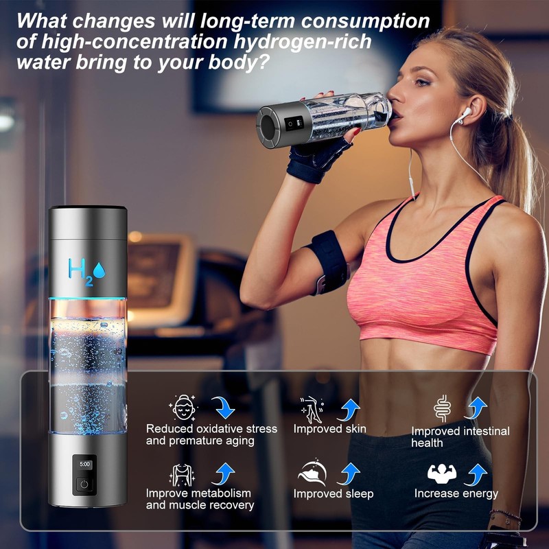 Portable Hydrogen Water Bottle 9.5oz - Food-Grade PC, Fast 6000ppb Generation, S gallery