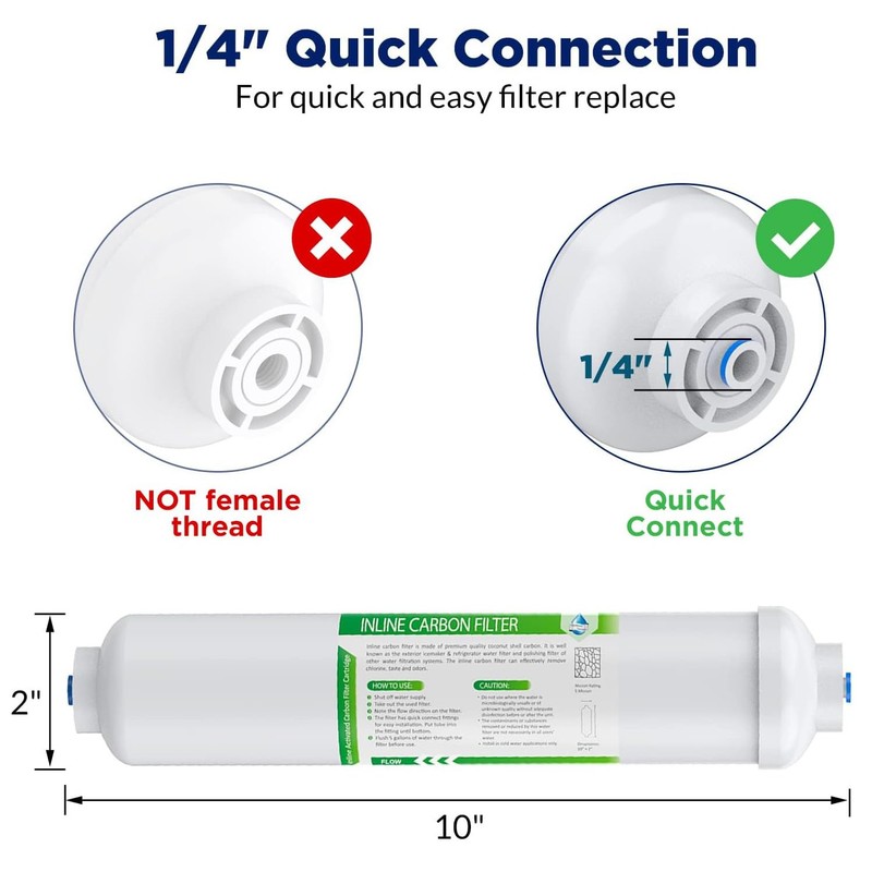 1-100PCS Post Carbon Inline Water Filter 1/4" Quick Connect for Fridge RO System gallery