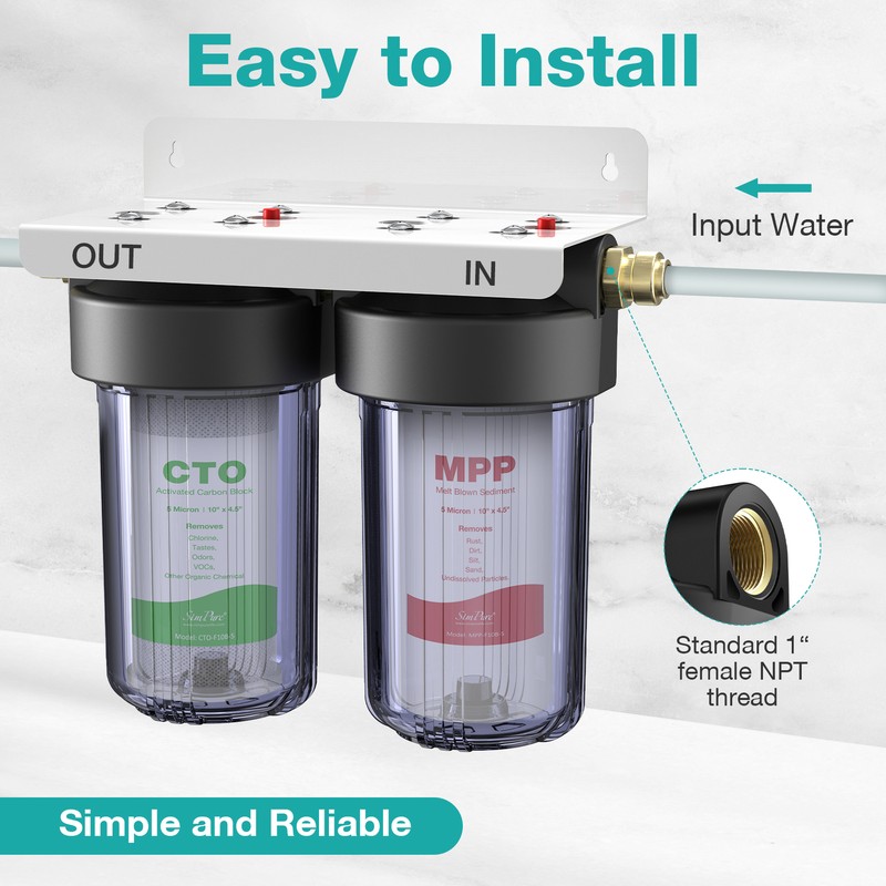 SimPure Sediment Carbon 2-Stage Whole House Water Filter System 10x4.5" Big Blue gallery