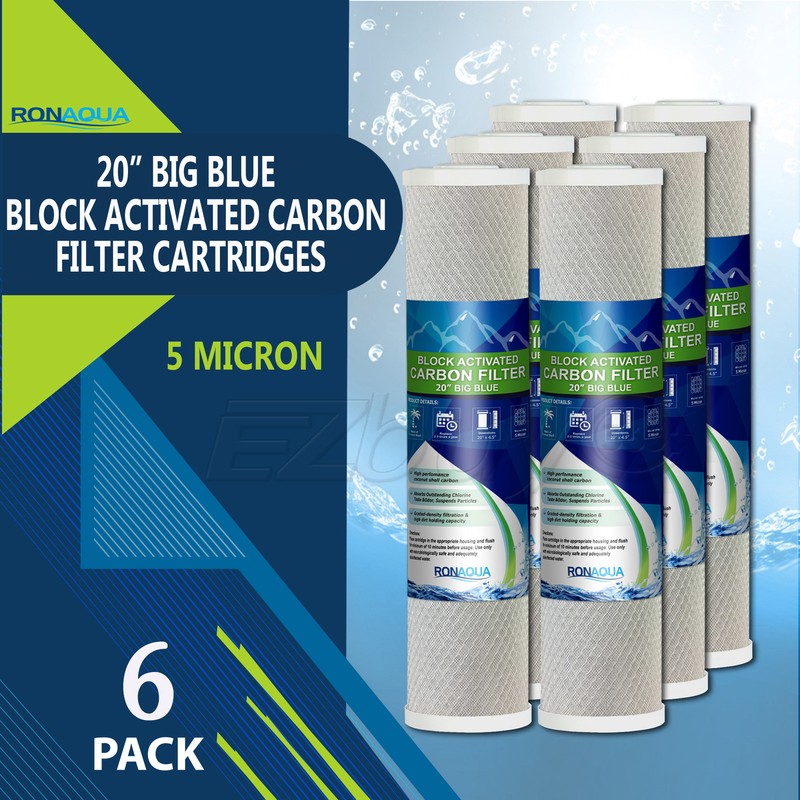 6 pcs Big Blue CTO Carbon Block Water Filters 4.5″ x 20″ Whole House Cartridges