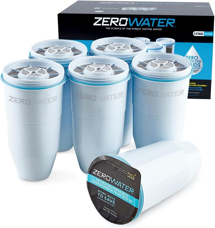 ZeroWater 6-Pack Plastic Replacement Filter – 5-Stage 0 TDS Filter Replacement