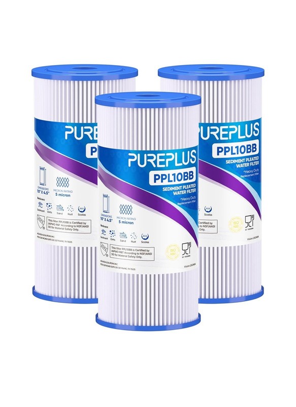 PUREPLUS 10″ x 4.5″ Whole House Pleated Sediment Filter for Well Water, Replacem