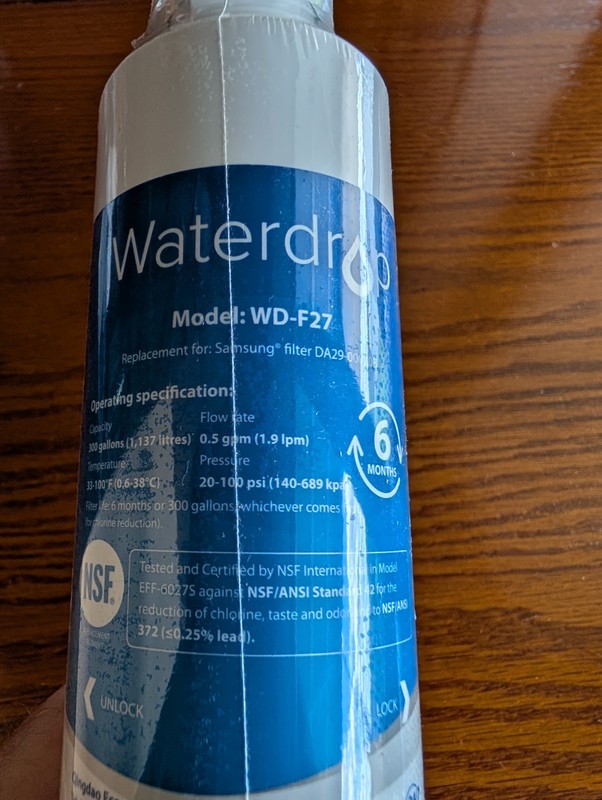 Water drop Model WD-F27 Refrigerator Water Filter Replacement New In Shrink wrap