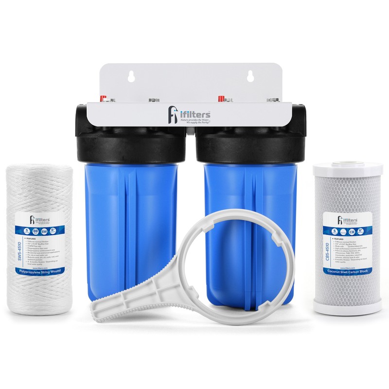 Whole House Filtration System 2 Stage Sediment Chlorine Taste Odor VOCs 1" Ports