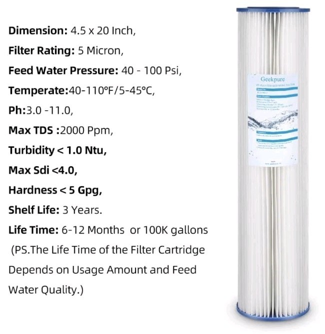 4 Pack Geekpure Whole House PP Sediment Water Filter 5 Mic 4.5 x 20 gallery