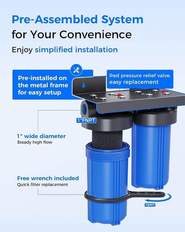 Waterdrop 2 Stage Whole House Water Filter System, 5 Micron, 1" Inlet/Outlet gallery