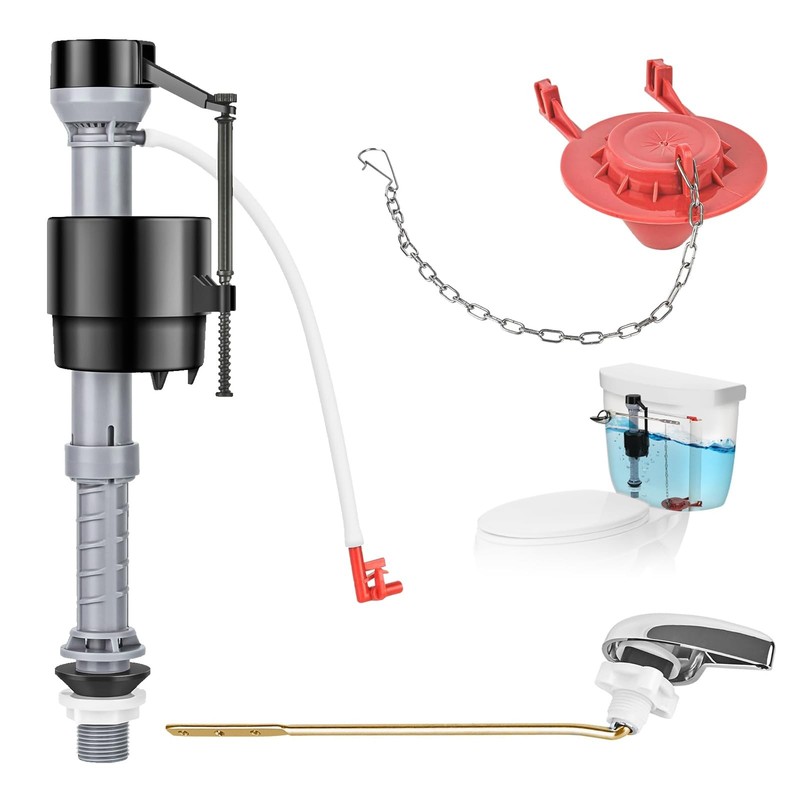 Universal Toilet Flusher Replacement Kit, Adjustable Fill Valve, 2-Inch Flapp…