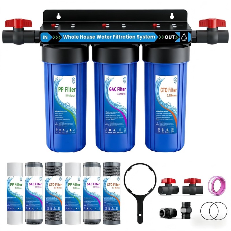 Whole House Water Filter System 3 Stage Home Filtration + 2 Extra Filters