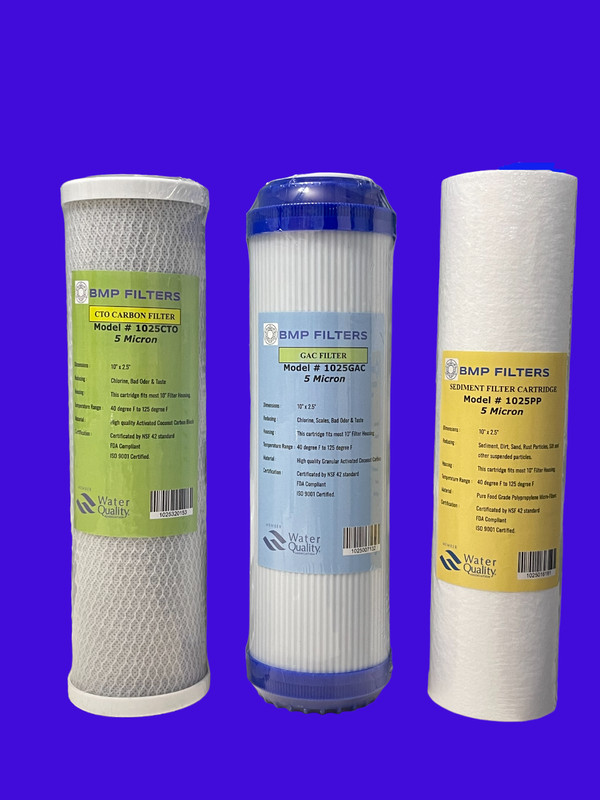 10" x 2.5" Replacement Water Filter Cartridge PP Sediment, CTO Block & GAC (SET)