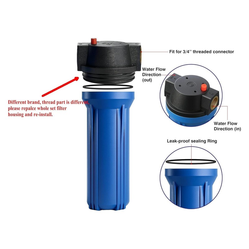 Geekpure 10-Inch Slim House Water Filter Housing, 3/4" NPT Brass Port, Air Relie gallery