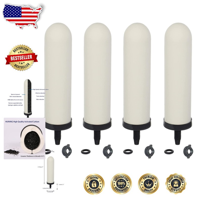 7-inch Ceramic Water Filter Cartridge, 4-Pack, Activated Carbon, Lead Removal