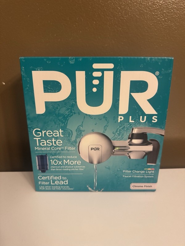 PUR PLUS Horizontal Faucet Mount Water Filtration System Chrome NIB Sealed