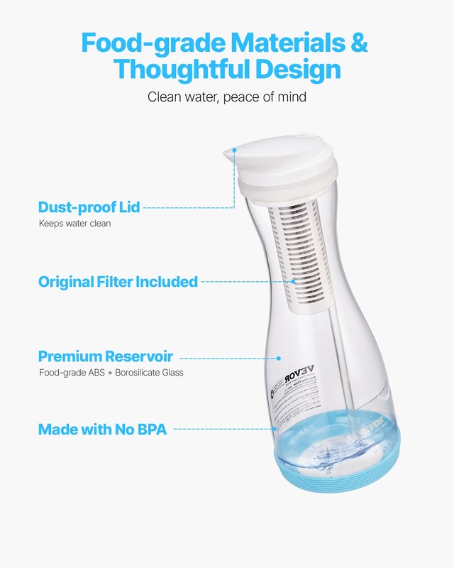 VEVOR Water Filter Pitcher 6 Cup Glass Water Filtration Pitcher 211G No BPA gallery