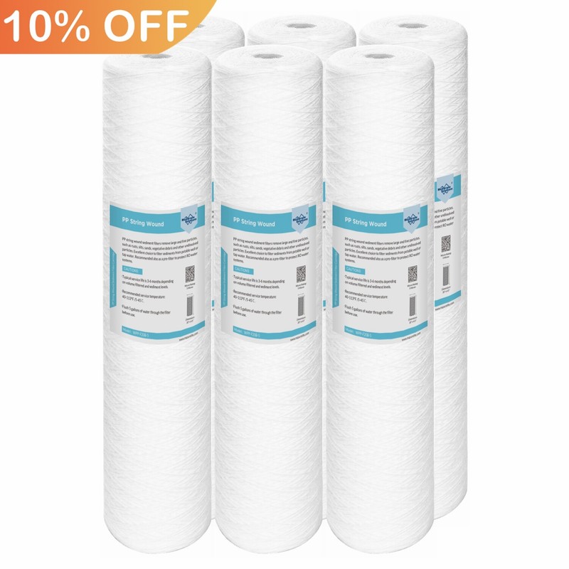 6 Pack 20″ x 4.5″ Big Blue Whole House System String Wound Sediment Water Filter