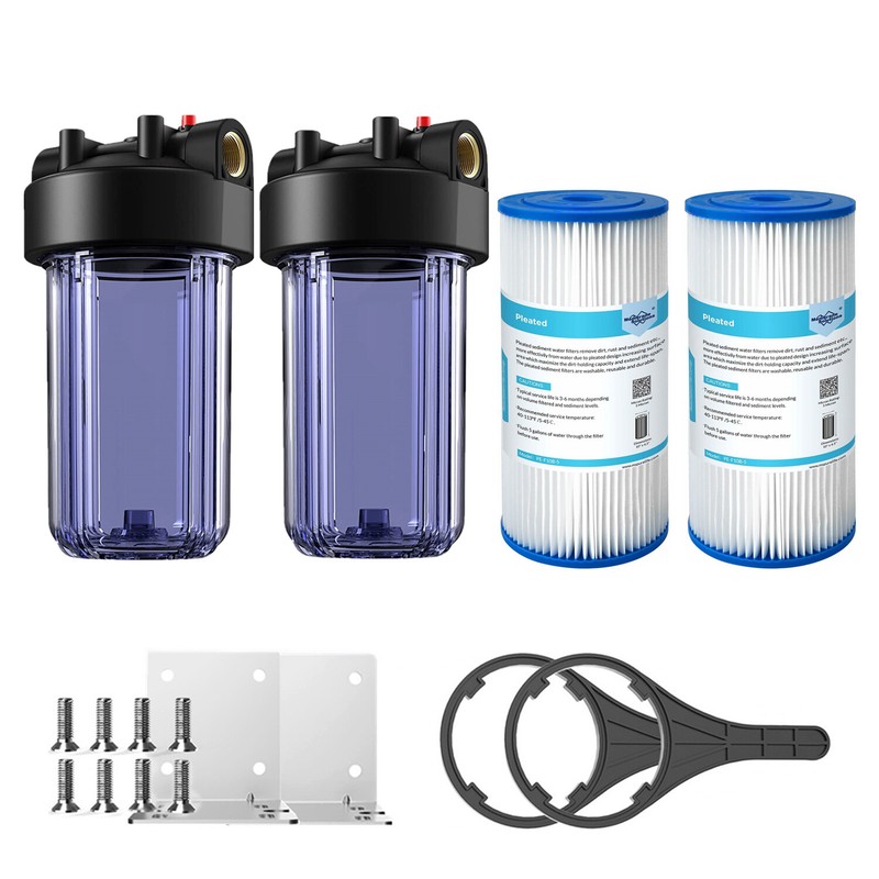 2Pack 10 Inch Clear Big Blue Whole House Water Filter Housing PP Pleated System