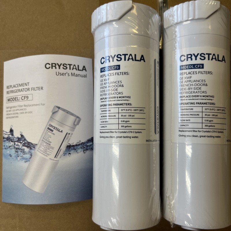 2 Pack Crystala Premium Refrigerator Water Filters CF9 fits GE XWF French-Door